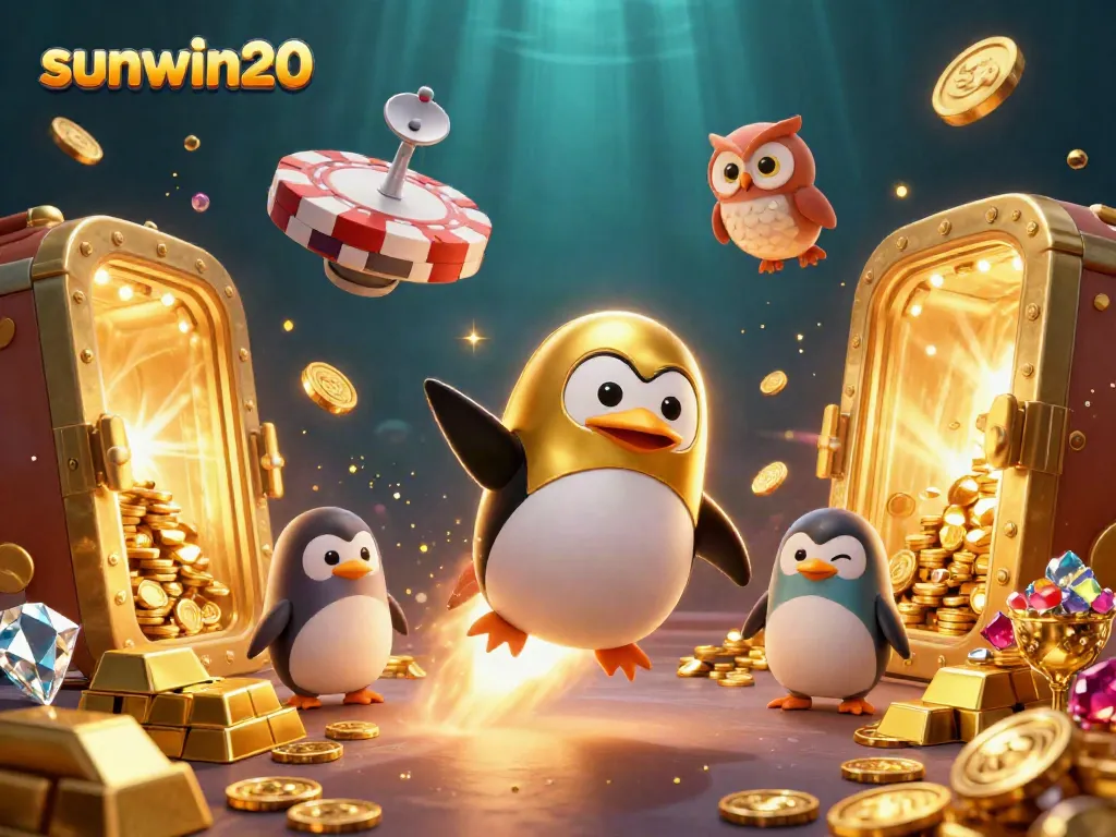 Experience gambling excitement with sunwin20 as the golden penguin ventures to a casino station.