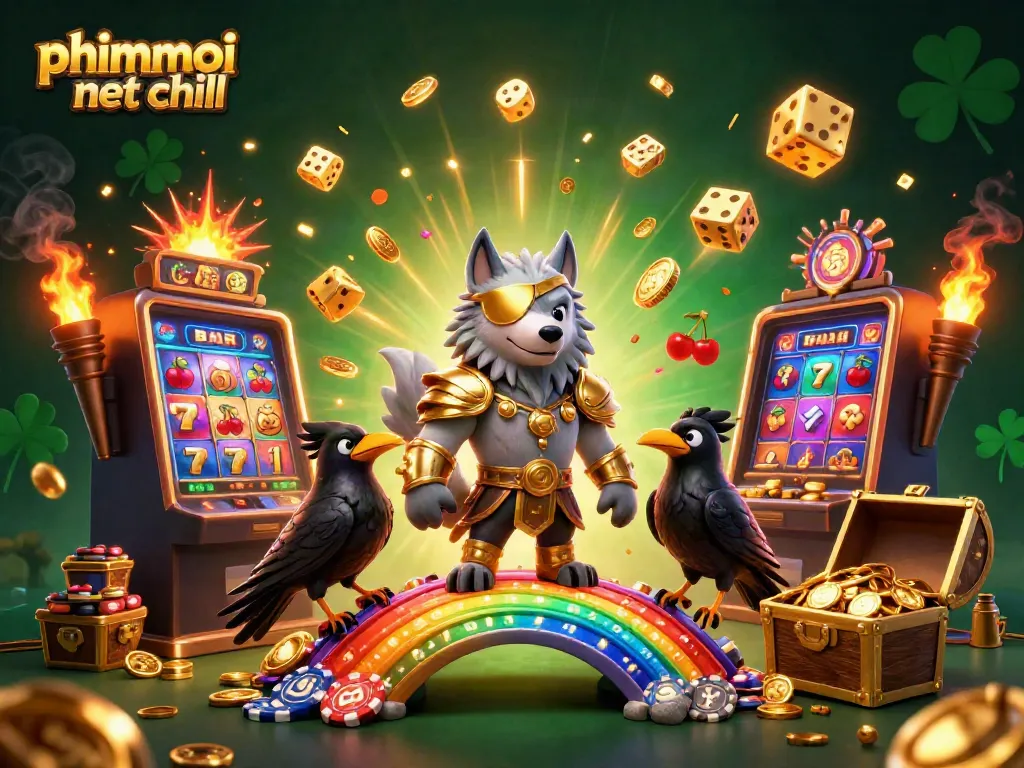 Engage in fun with phimmoi net chill featuring Odin wolf, golden symbols, and vibrant casino elements.