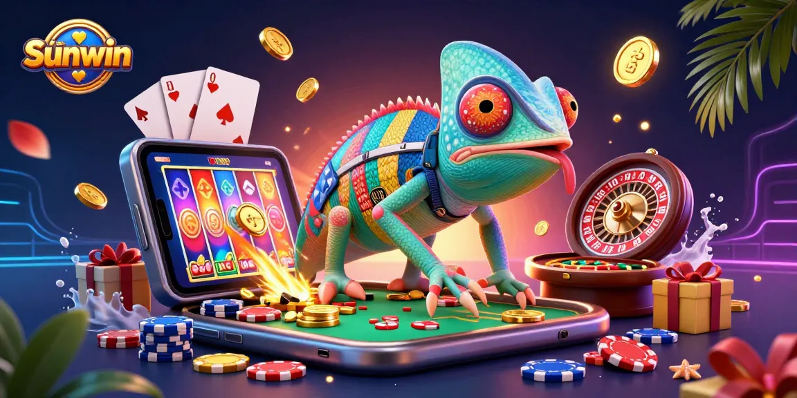 Engage in thrilling experiences at Sunwin with vibrant casino elements and colorful game characters.