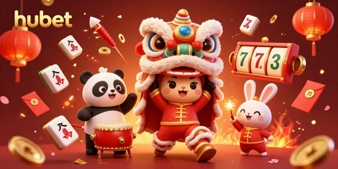 Experience thrilling games at hubet with a vibrant lion dance and casino elements.